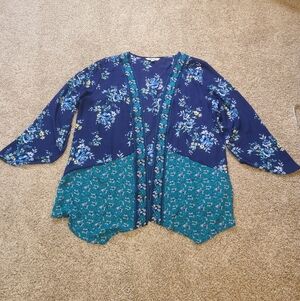 Pioneer Woman Floral Kimono L/XL Teal Navy